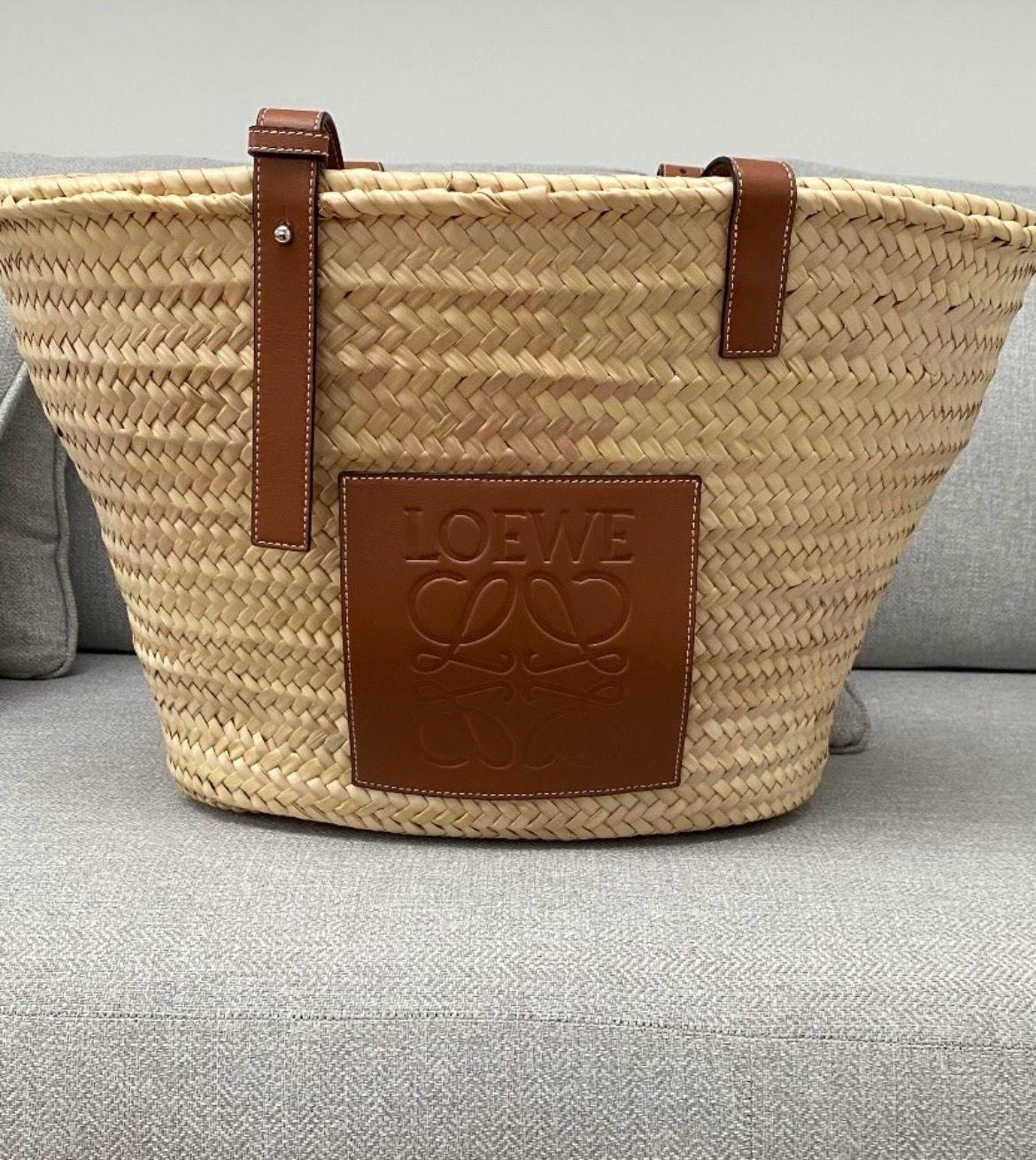 Loewe Large Logo Raffia Basket Bag
