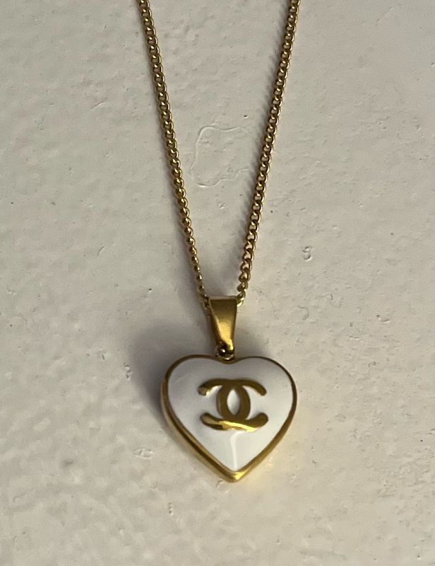 Designer’d White CC Heart Pendant Necklace Designer’d White CC Heart Pendant Necklace