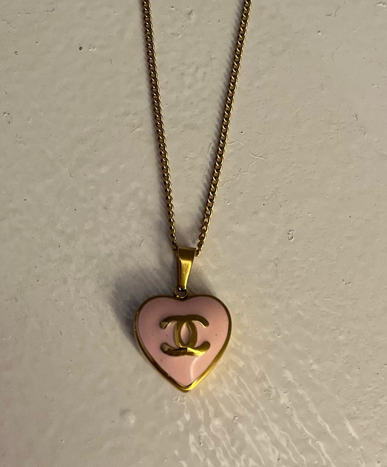 Designer’d Pink CC Heart Pendant Necklace