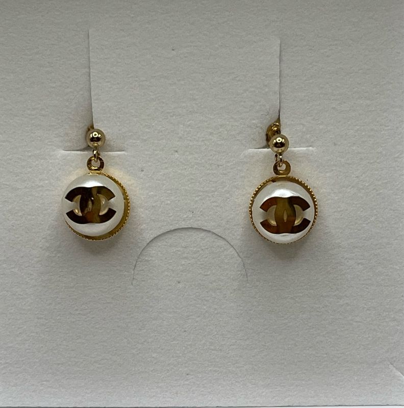 Designer’d Pearl CC Button Drop Earrings