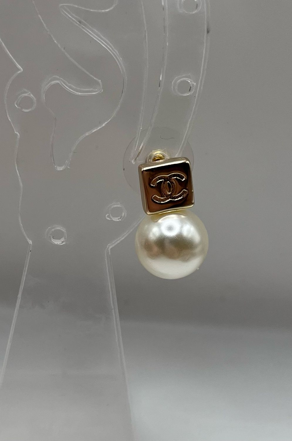 Designer’d Square CC Stud Pearl Earrings