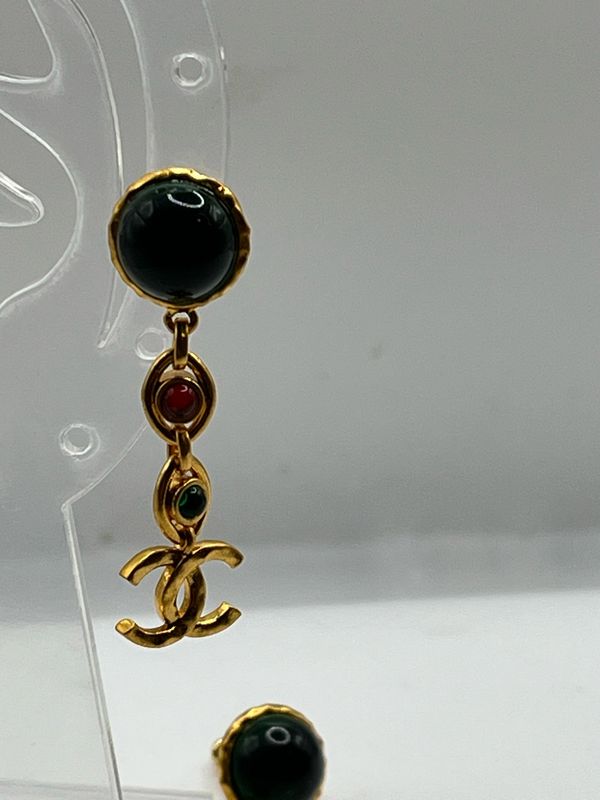 Designer’d Green & Red Stone CC Drop Earrings Designer’d Green & Red Stone CC Drop Earrings