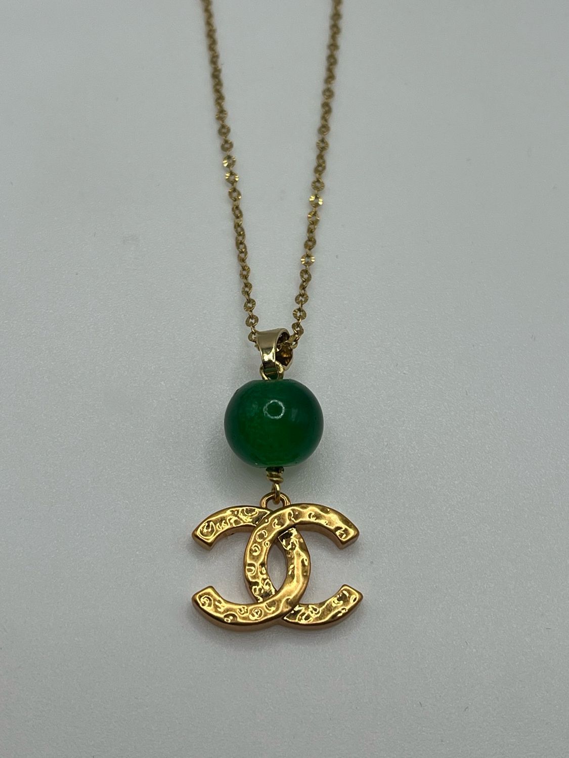 Designer’d Green Beaded CC Pendant Necklace