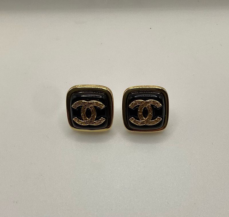 Designer’d Black Square CC Button Earrings Designer’d Black Square CC Button Earrings