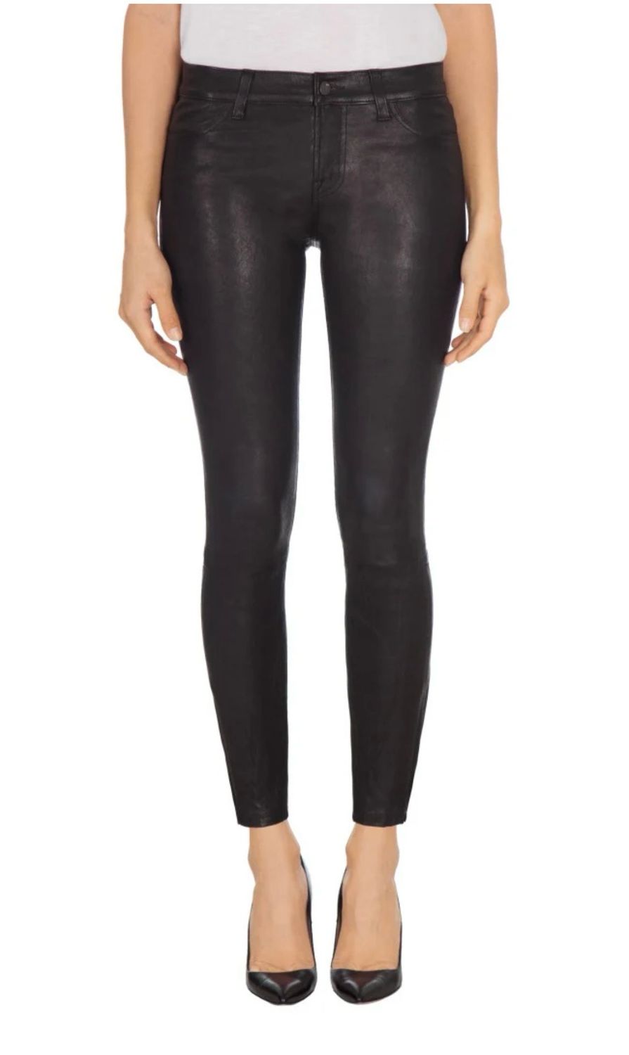 JBrand Black Leather Mid Rise Trousers Size 25
