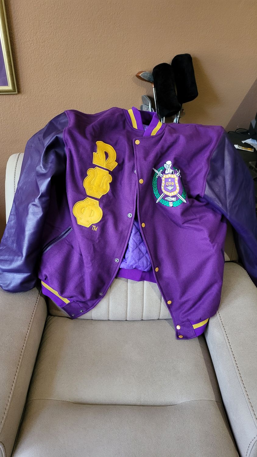 Que leather sleeves Letterman jacket(Purple)