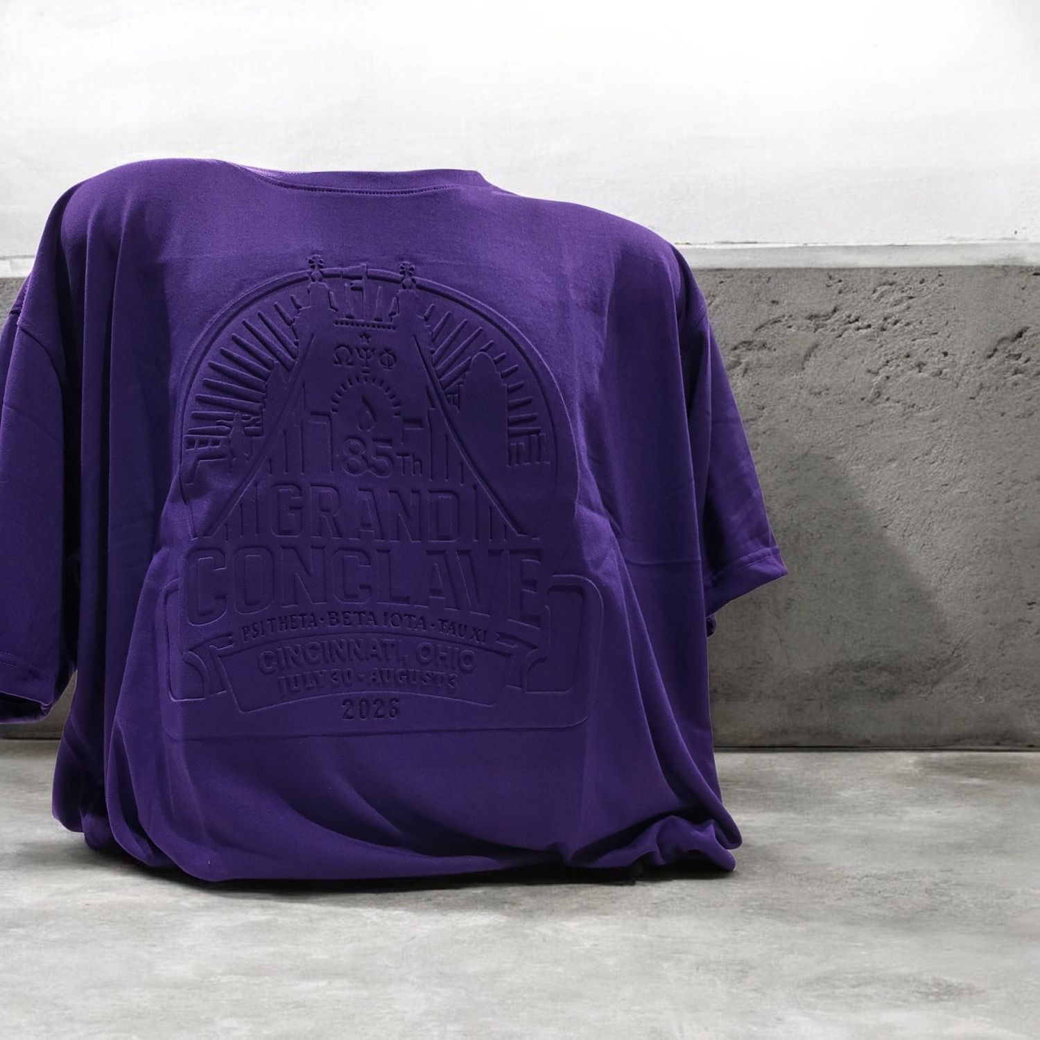 Omega Psi Phi 2026 EMBOSSED shortsleeve Purple Conclave shirt