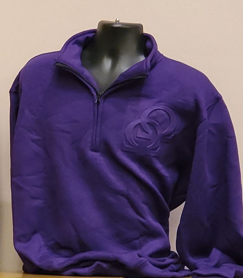 Purple 3/4 Zip Sweatshirt: Runs small with Double Hooks please order ONE size up. Purple 