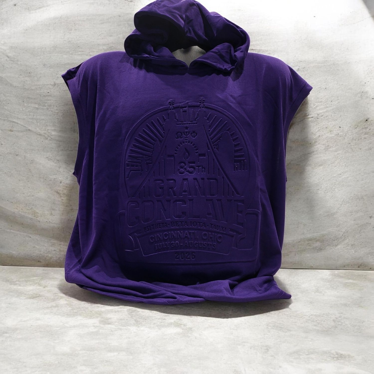 Omega Psi Phi 2026 EMBOSSED sleeveless Purple Conclave shirt