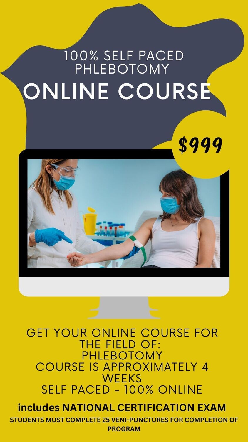 Self Paced Online Phlebotomy Technician Course w/National Certification Exam