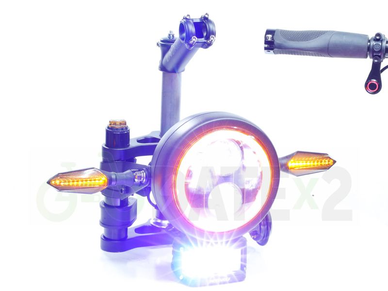 DATE FLx3 front light with fluid turn signals, loud horn and 65W dual USB A+C fast phone charger