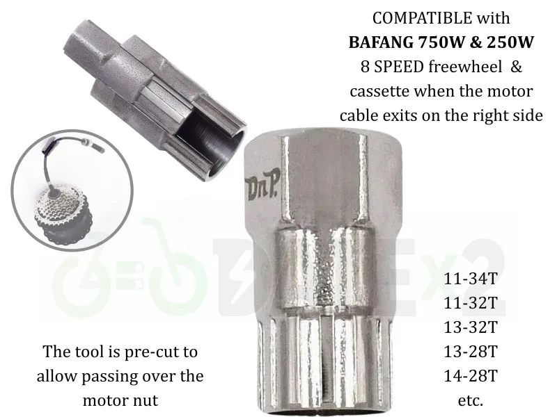 DATE FWx8RT-BAFANG freewheel remover tool for BAFANG 750W or 250W motors, when the motor cable exits right side