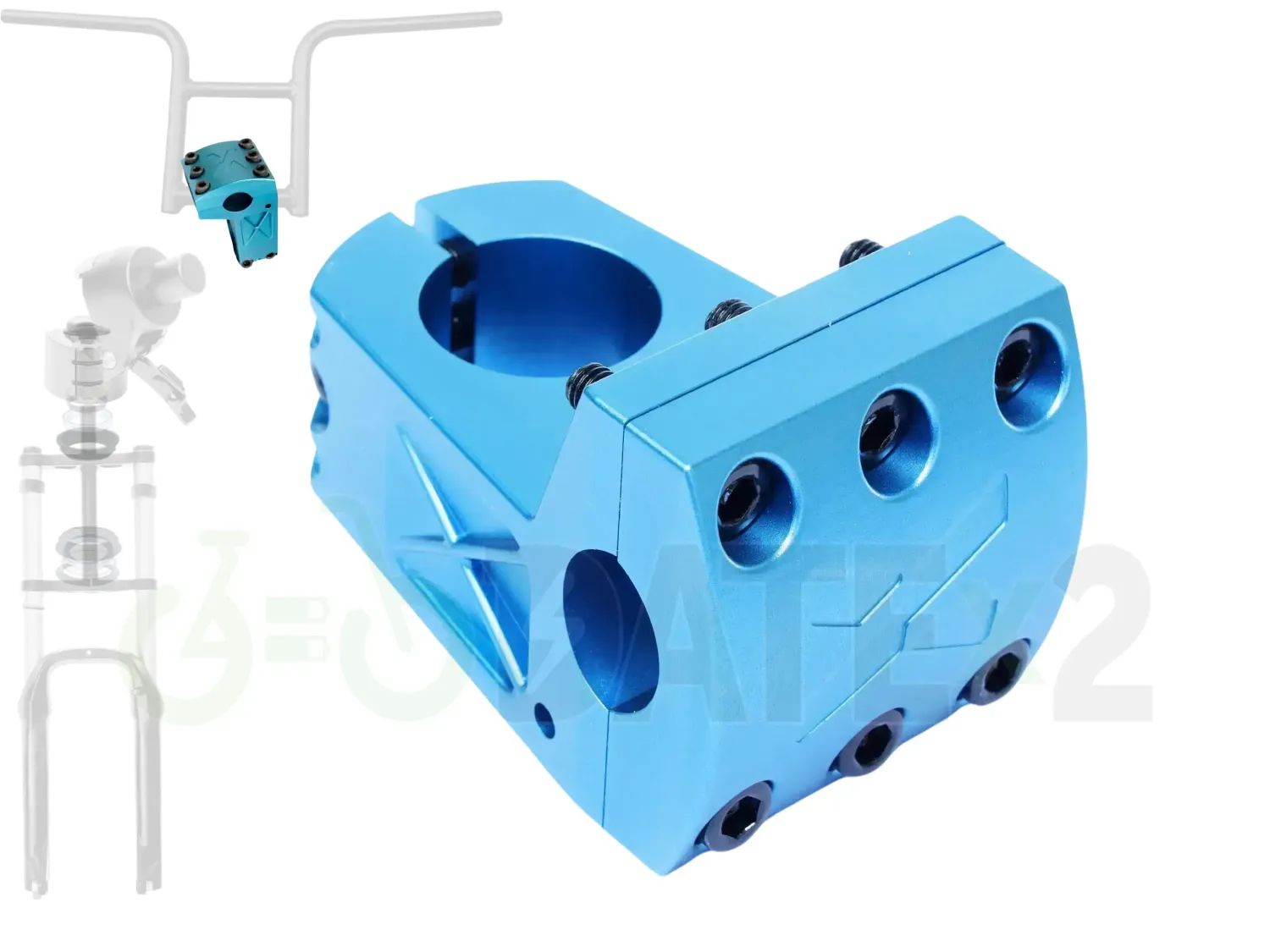 DATE X-TEMSx1-LOADER-eLECTRIC-BLUE BMX loader clamp, 𝐗-𝐓𝐄𝐌𝐒𝐱𝟏 for BMX loader clamp: 𝐞𝐋𝐄𝐂𝐓𝐑𝐈𝐂-𝐁𝐋𝐔𝐄, 𝐇𝐞𝐚𝐝𝐬𝐞𝐭: Not Included, 𝐁𝐌𝐱𝟏 Handlebar: Not Included, Foldable BMX stem: Not Included, Air Fork: Not Included