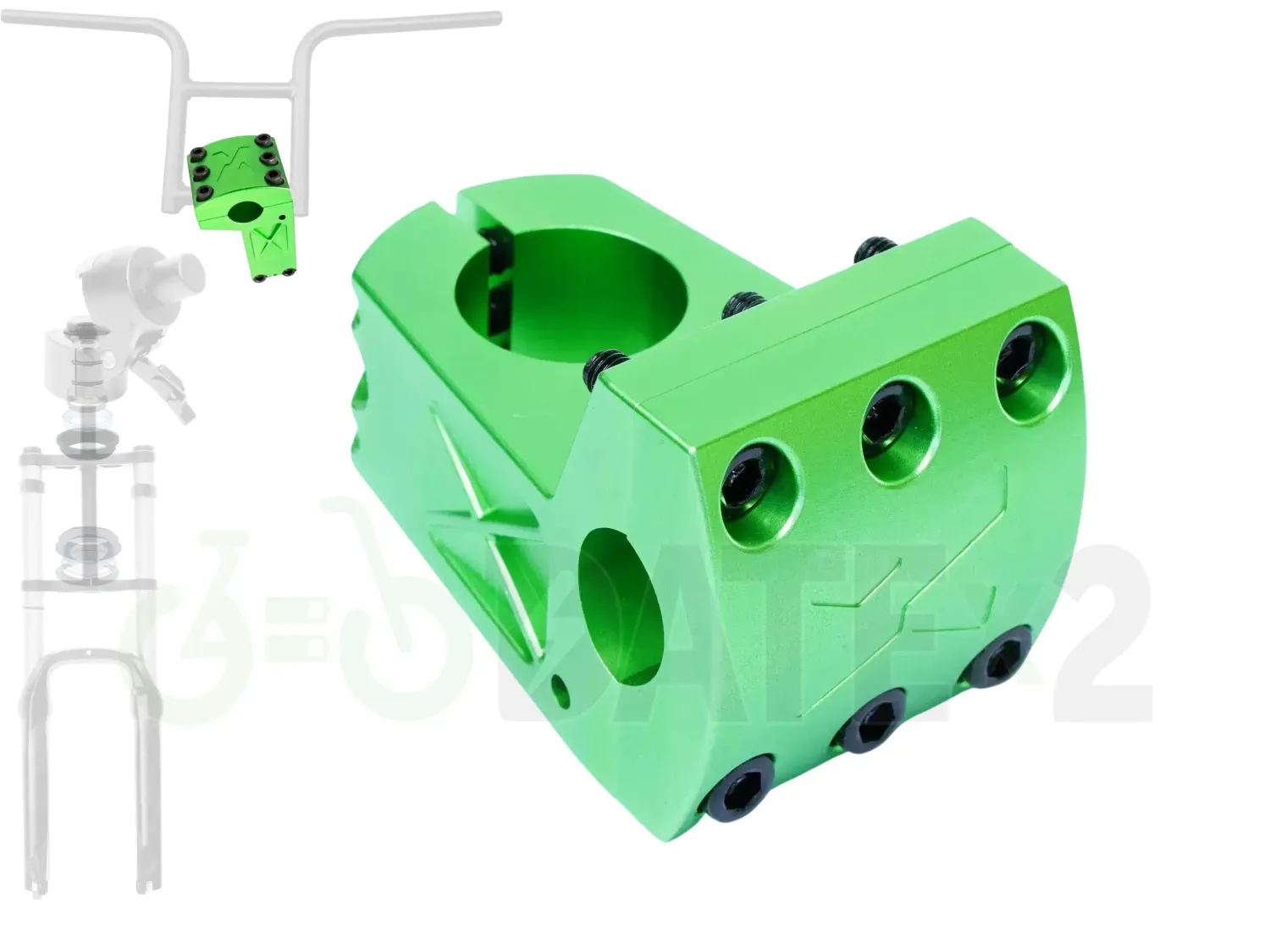 DATE X-TEMSx1-LOADER-WINTER-GREEN BMX loader clamp, 𝐗-𝐓𝐄𝐌𝐒𝐱𝟏 for BMX loader clamp: 𝐖𝐈𝐍𝐓𝐄𝐑-𝐆𝐑𝐄𝐄𝐍, 𝐇𝐞𝐚𝐝𝐬𝐞𝐭: Not Included, 𝐁𝐌𝐱𝟏 Handlebar: Not Included, Foldable BMX stem: Not Included, Air Fork: Not Included