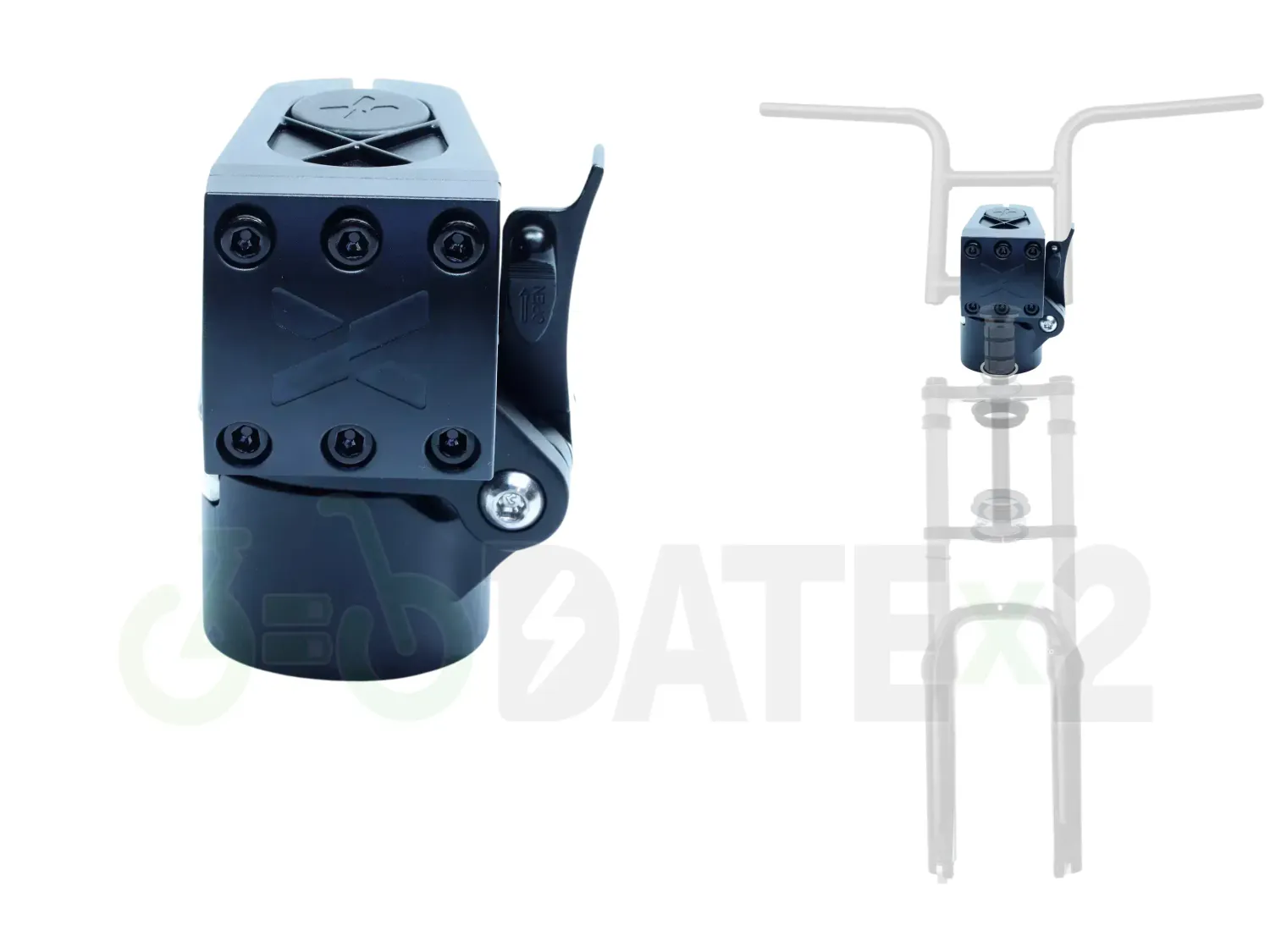 DATE X-TEMSx1-FOLDx1-MATTE-BLACK foldable stem and loader, 𝐗-𝐓𝐄𝐌𝐒𝐱𝟏 for BMX loader clamp: 𝐌𝐀𝐓𝐓𝐄-𝐁𝐋𝐀𝐂𝐊