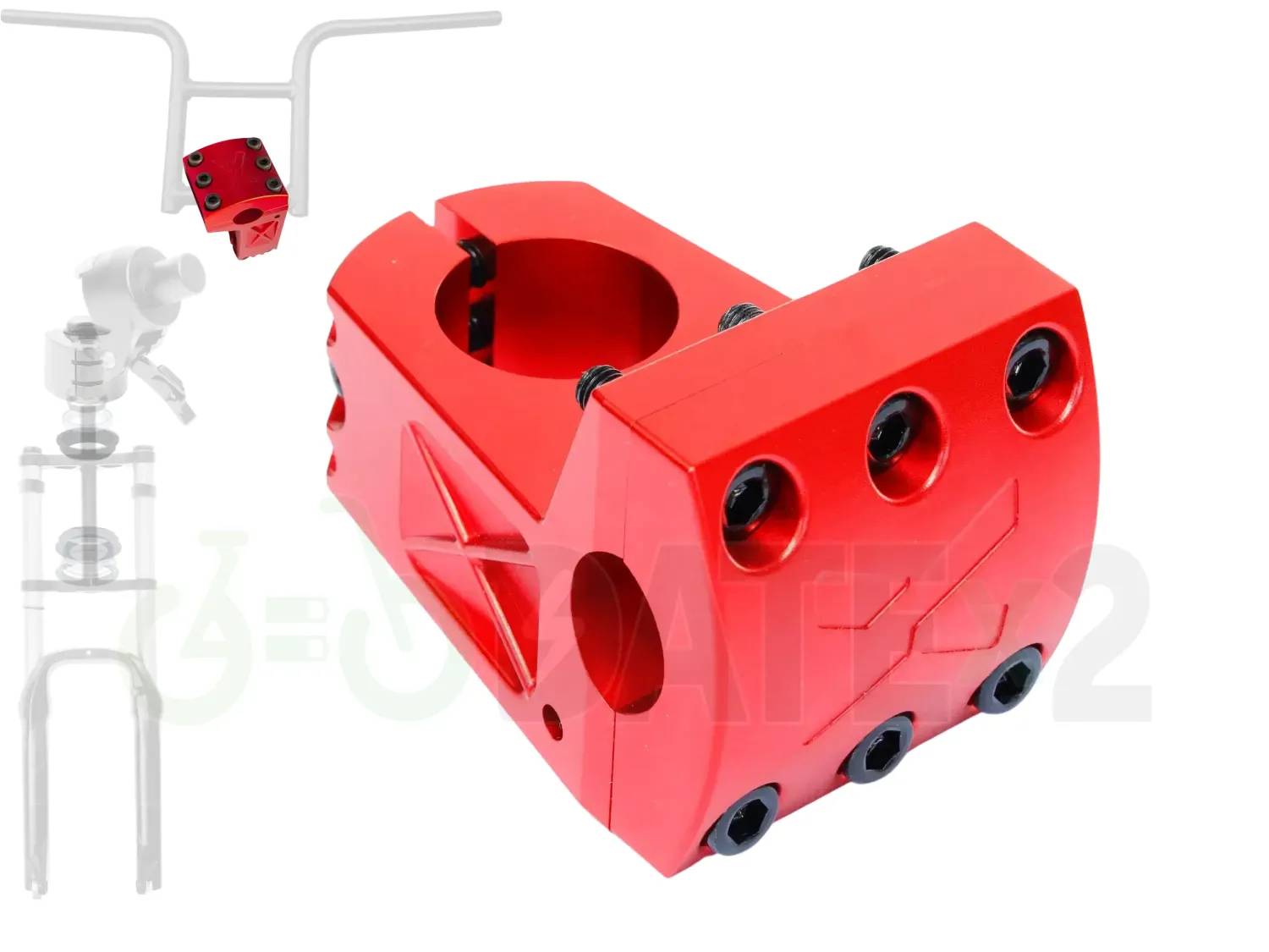 DATE X-TEMSx1-LOADER-FLAME-RED BMX loader clamp, X-TEMSx1 for BMX loader clamp: 𝐅𝐋𝐀𝐌𝐄-𝐑𝐄𝐃, 𝐇𝐞𝐚𝐝𝐬𝐞𝐭: Not Included, Foldable BMX stem: Not Included, Handlebar: Not Included, Air Fork: Not Included