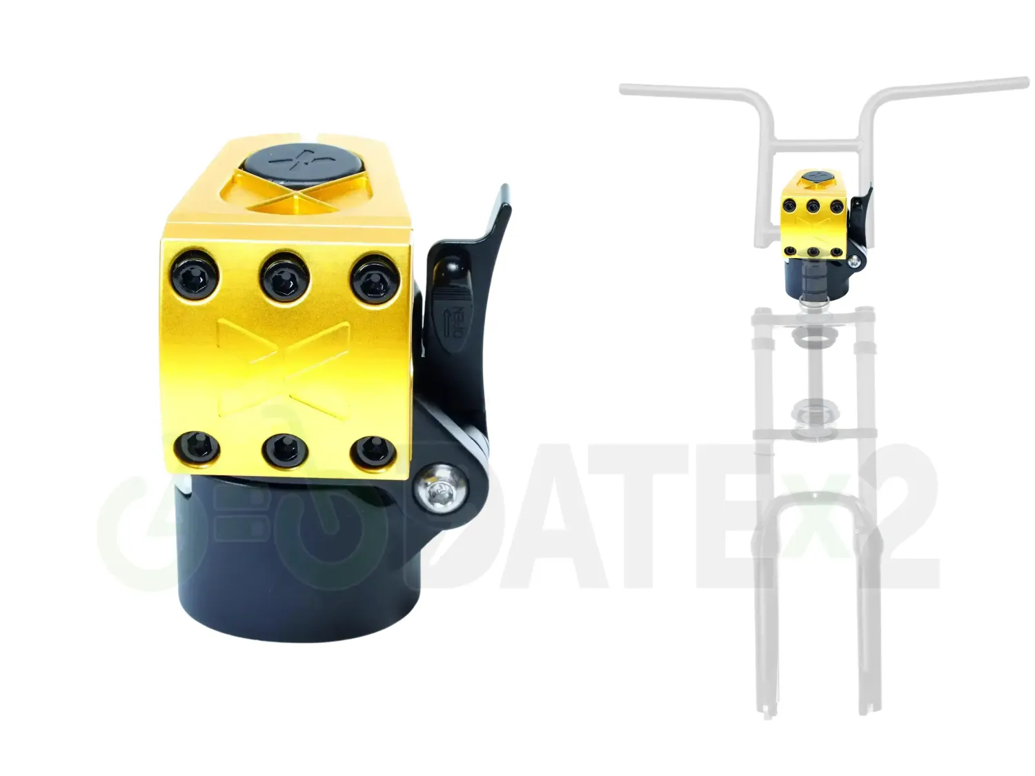 DATE X-TEMSx1-FOLDx1-BRIGHT-GOLD BMX foldable stem and loader, X-TEMSx1 for BMX loader clamp: 𝐁𝐑𝐈𝐆𝐇𝐓-𝐆𝐎𝐋𝐃