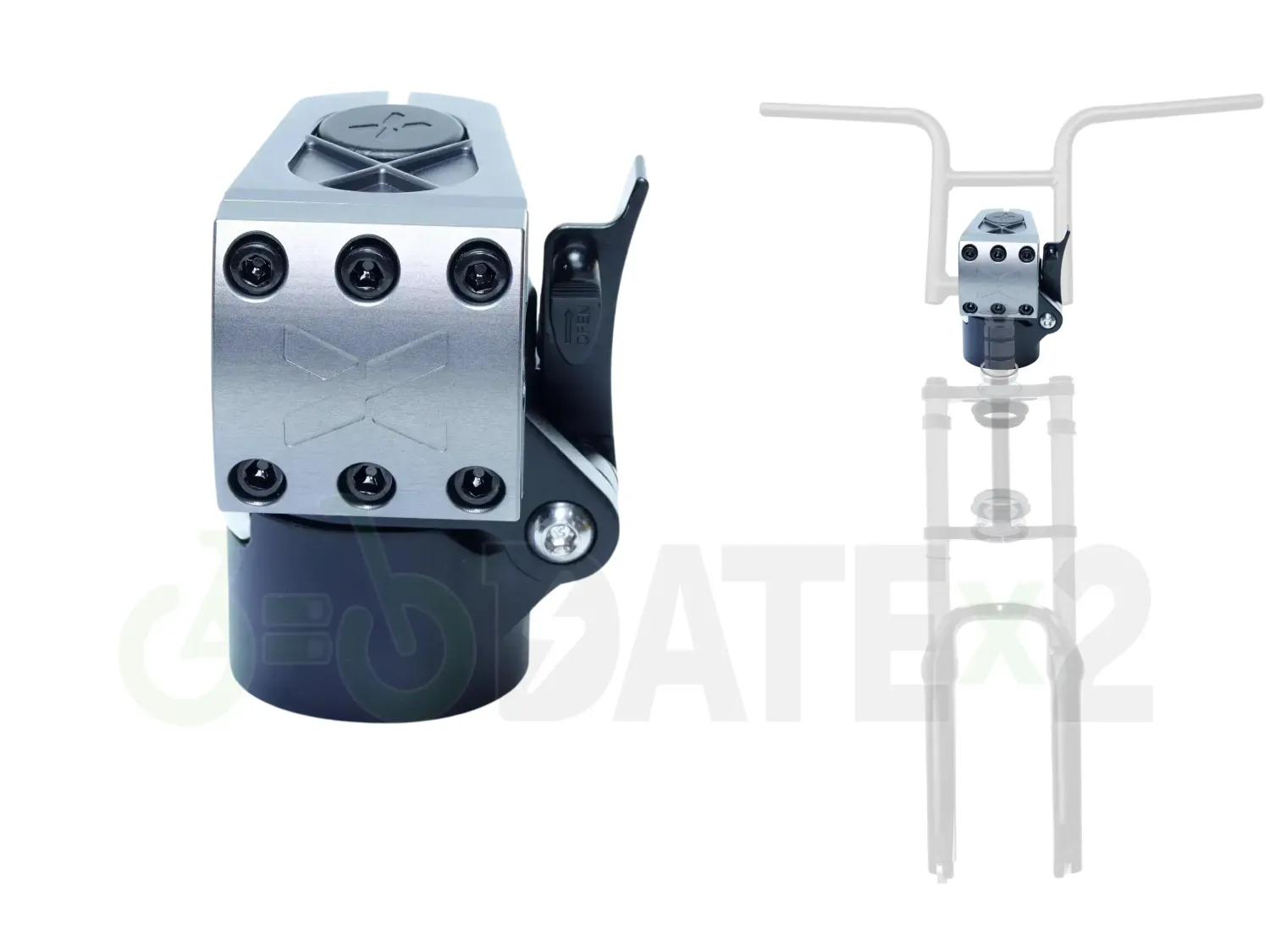 DATE X-TEMSx1-FOLDx1-STEALTH-GREY BMX foldable stem and loader, 𝐗-𝐓𝐄𝐌𝐒𝐱𝟏 for BMX loader clamp: 𝐒𝐓𝐄𝐀𝐋𝐓𝐇-𝐆𝐑𝐄𝐘