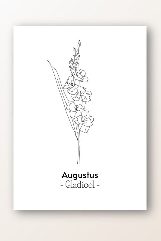 Kaart augustus; gladiool