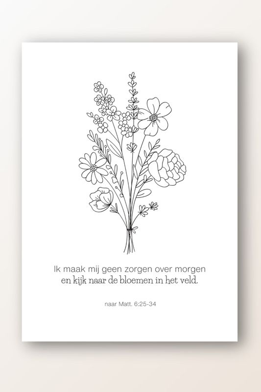 Kaart boeket bloemen met Bijbeltekst