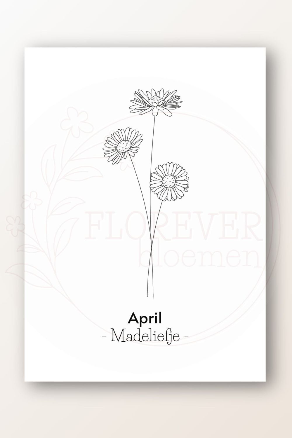 Kaart april; madeliefje