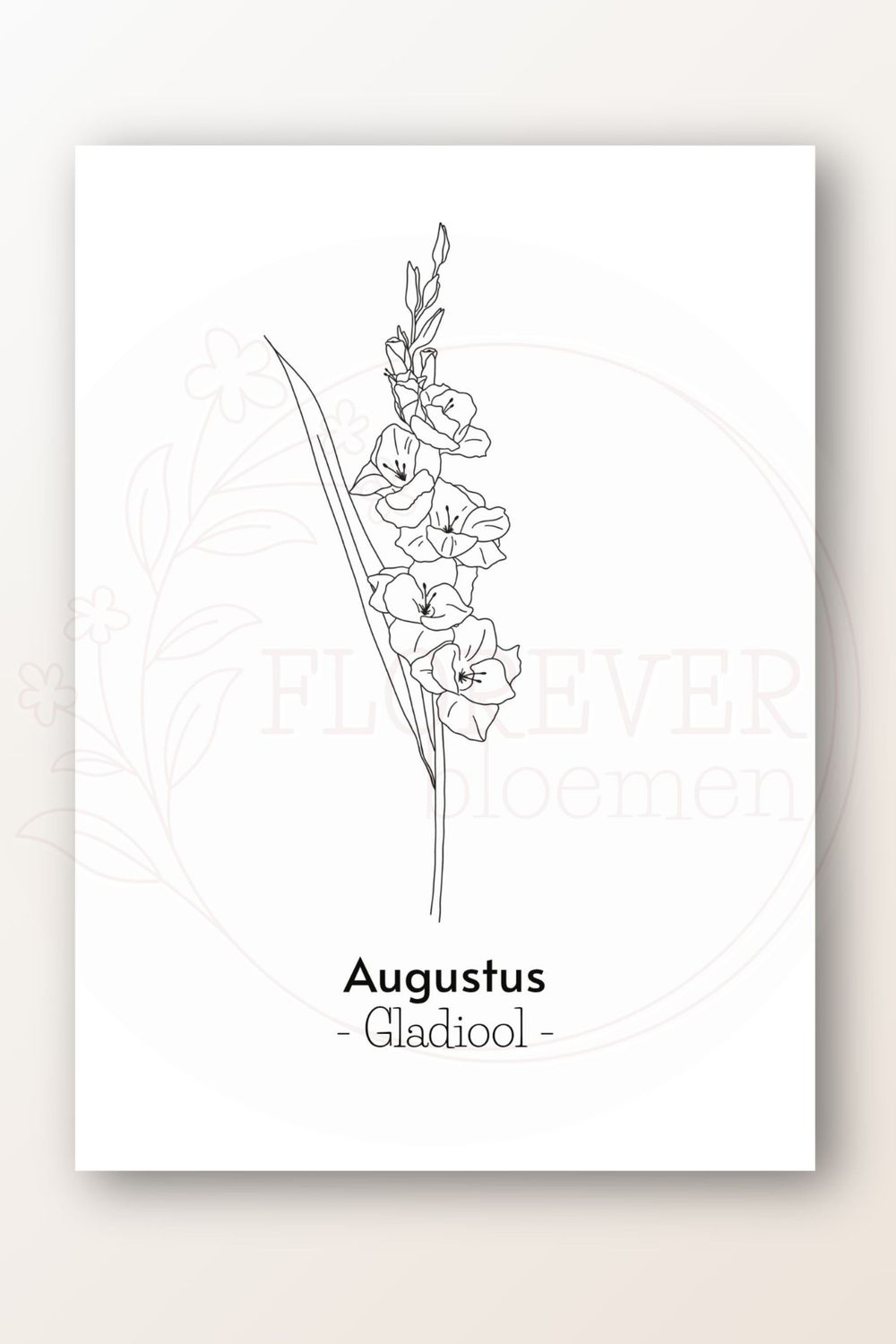 Kaart augustus; gladiool