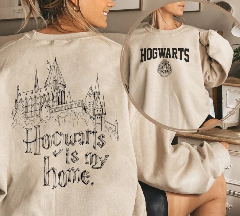 Hogwarts House Double Sides Sweatshirt, Hogwarts Is My Home Sweatshirt, Wizard House Sweatshirt, Wizard School, HP inspired shirts