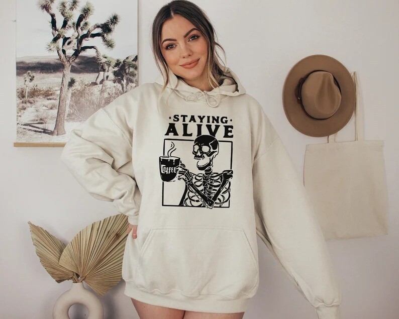 Coffee Skeleton Sweatshirt, Skeleton Sweatshirt