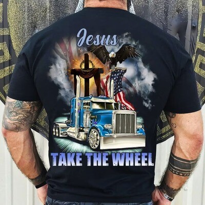 Trucker Jesus Take The Wheel Shirt, American Flag Eagle Christian Trucker Shirt
