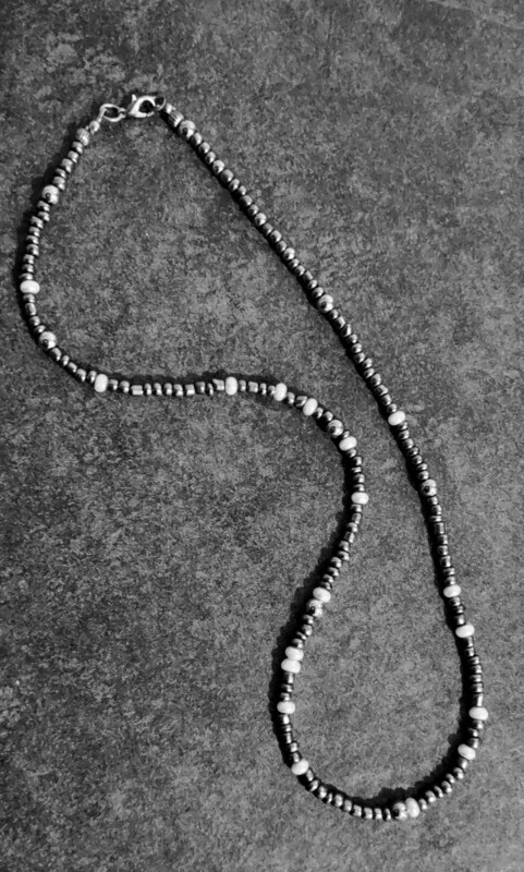 Men&#39;s Pearl with Hematite and Sterling Silver Necklace