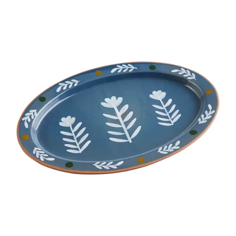 Blue Indigo Oval Floral Platter