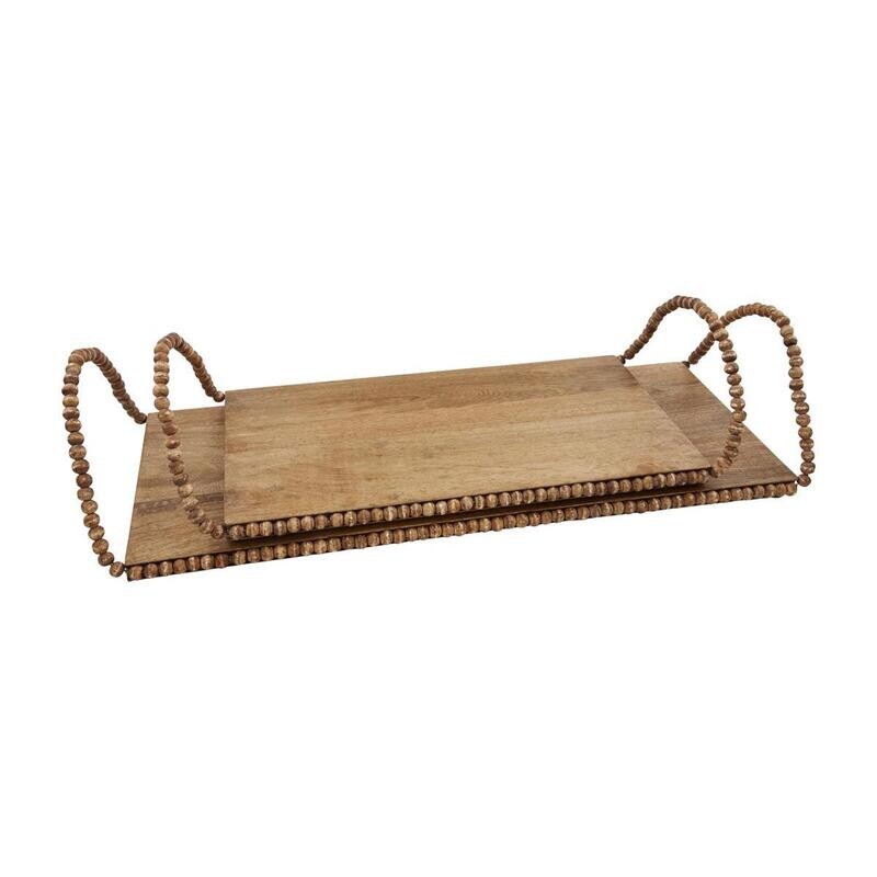 Beaded Handle Wood Tray Lg