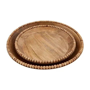 Beaded Wood Bowl Lg