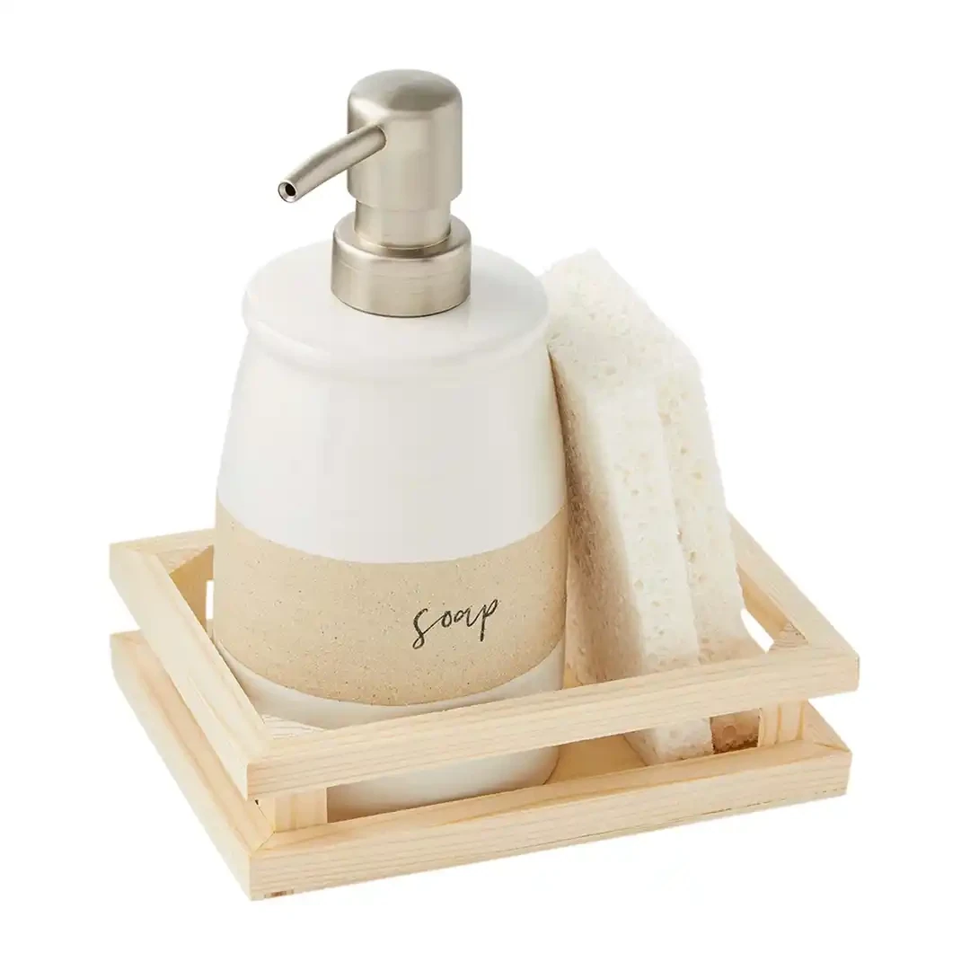 Stoneware Soap Pump & Sponge Set