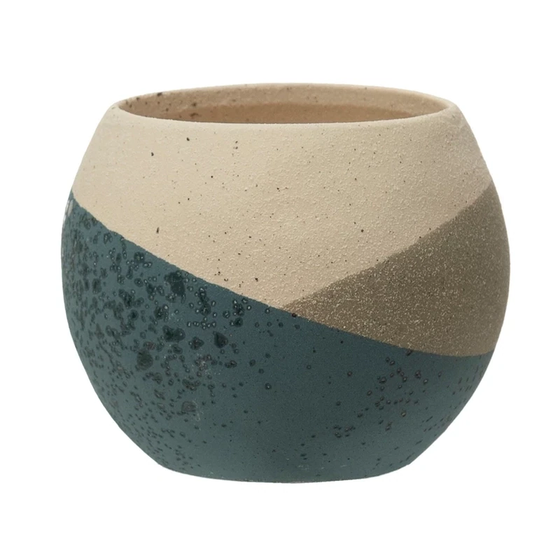 Bowl Round Stoneware Pot Sand Blue