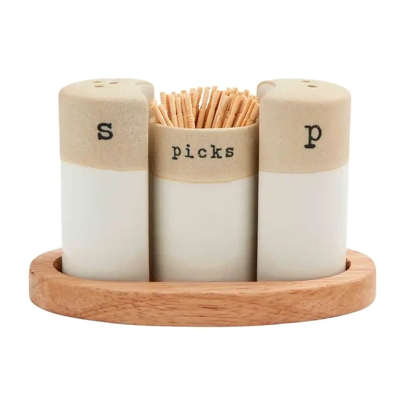 Stoneware Farm S N P Shaker Toothpick Set