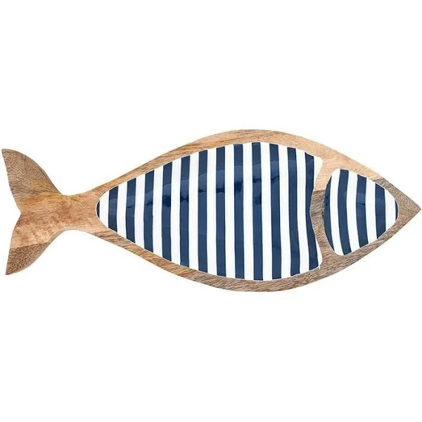 Lake Tray Fish Shaped Striped Enamel Large