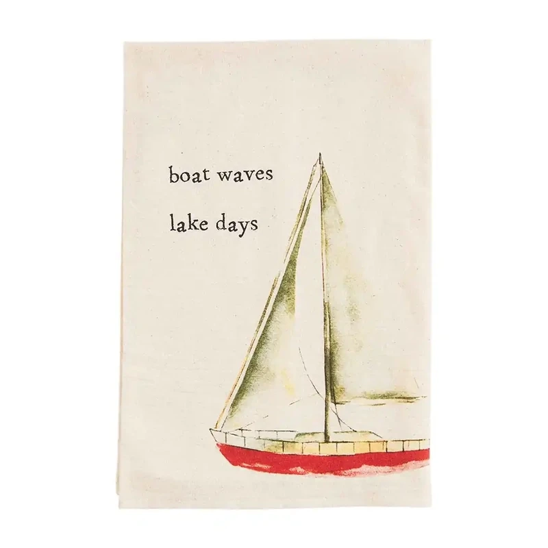 Lake Towel Watercolor Boat Waves