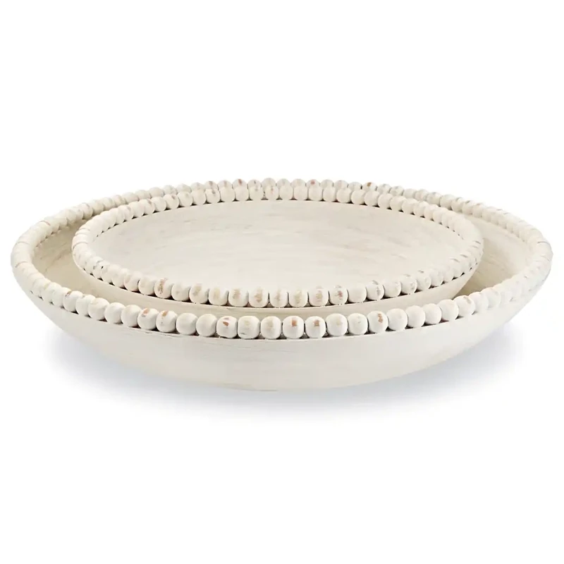 Beaded White Washed Bowl Small