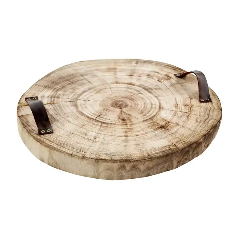 Wood Slice Tray W Handles