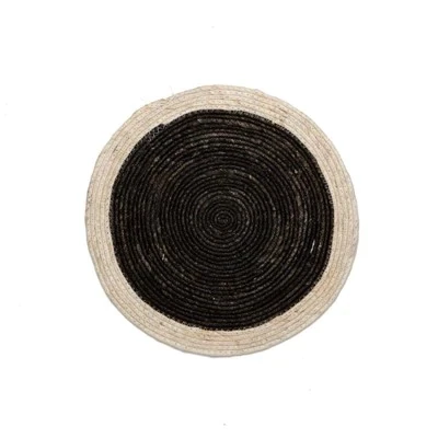 Placemat Natural Woven Round Black
