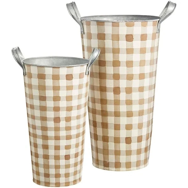 Bucket Plaid Handled Lg