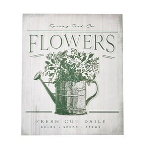 Plant Sign Flowers Embossed Metal On Wood