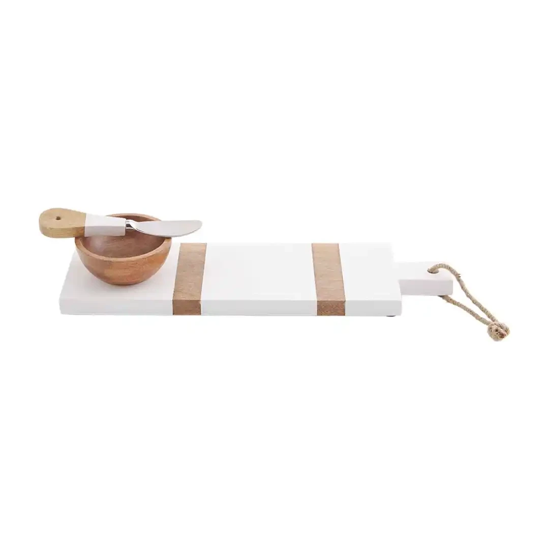 Wood White Dip And Tray Set