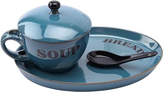 Soup Bowl Bread Plate Blue
