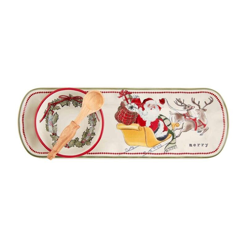 Xmas Tray & Dip Set Vintage Santa