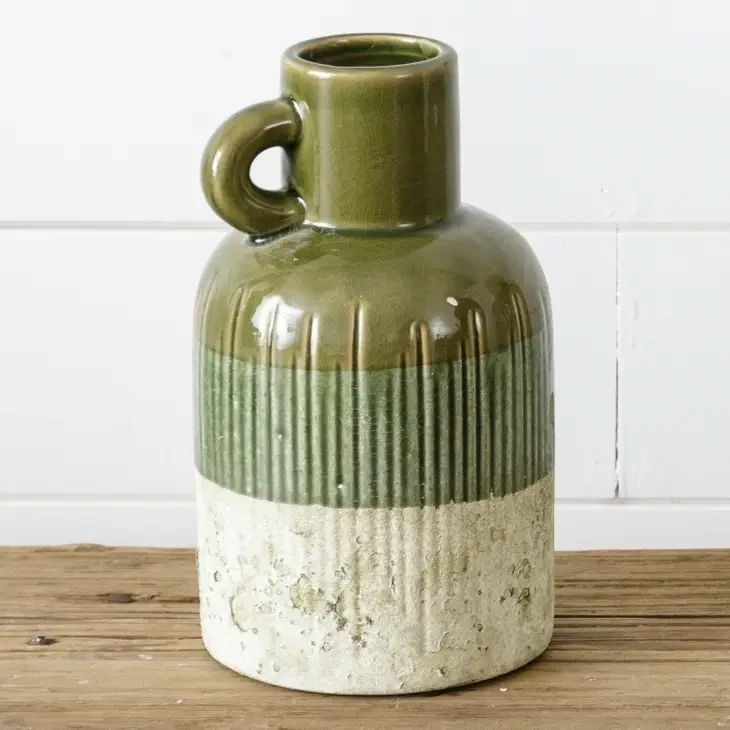 Vase Green Distressed Bottom