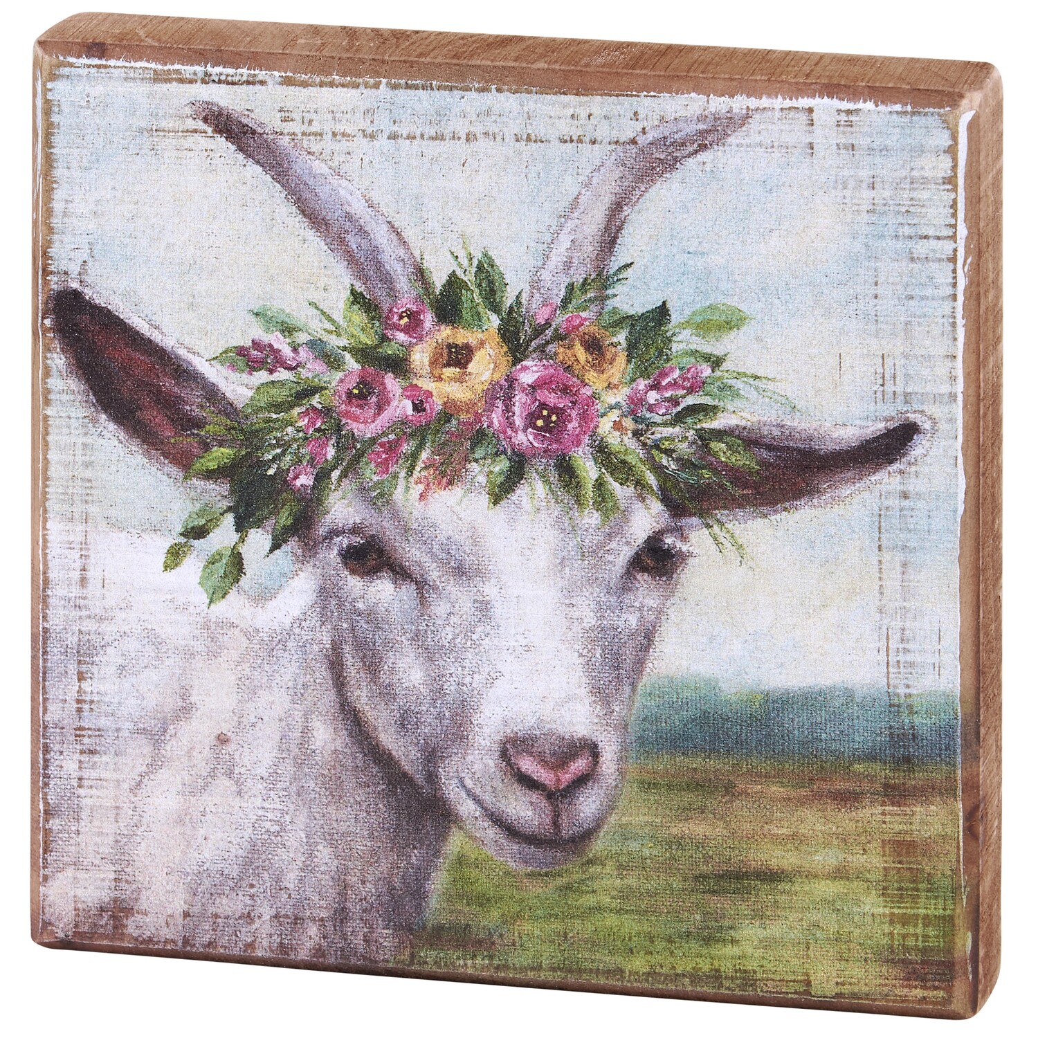Farm Block Sign Floral Goat