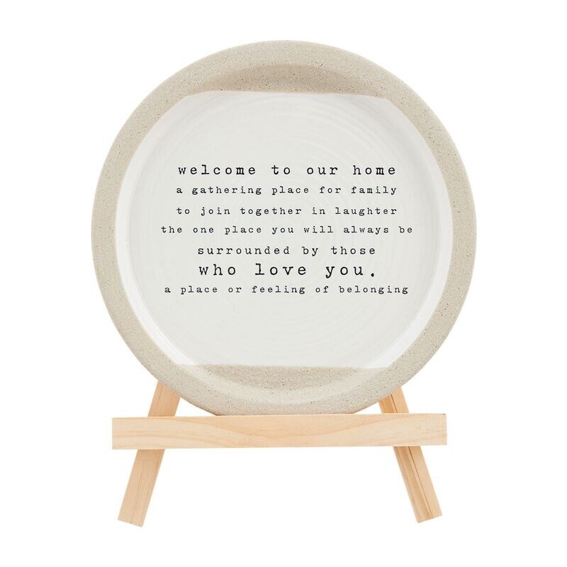 Stoneware Welcome Sentiment Plate With Easel