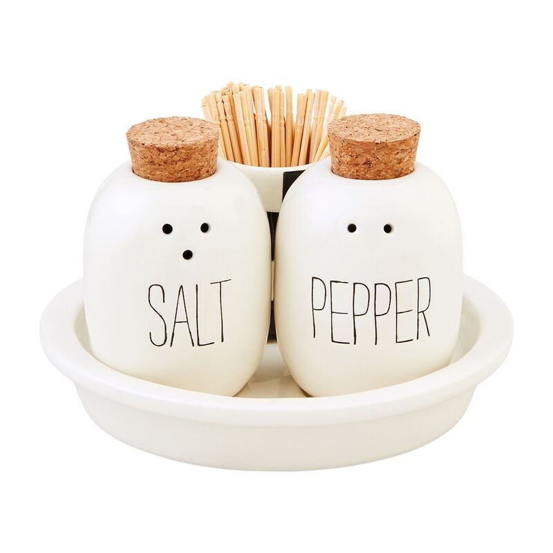 Bistro Checkered Salt Pepper Toothpick Caddy Set